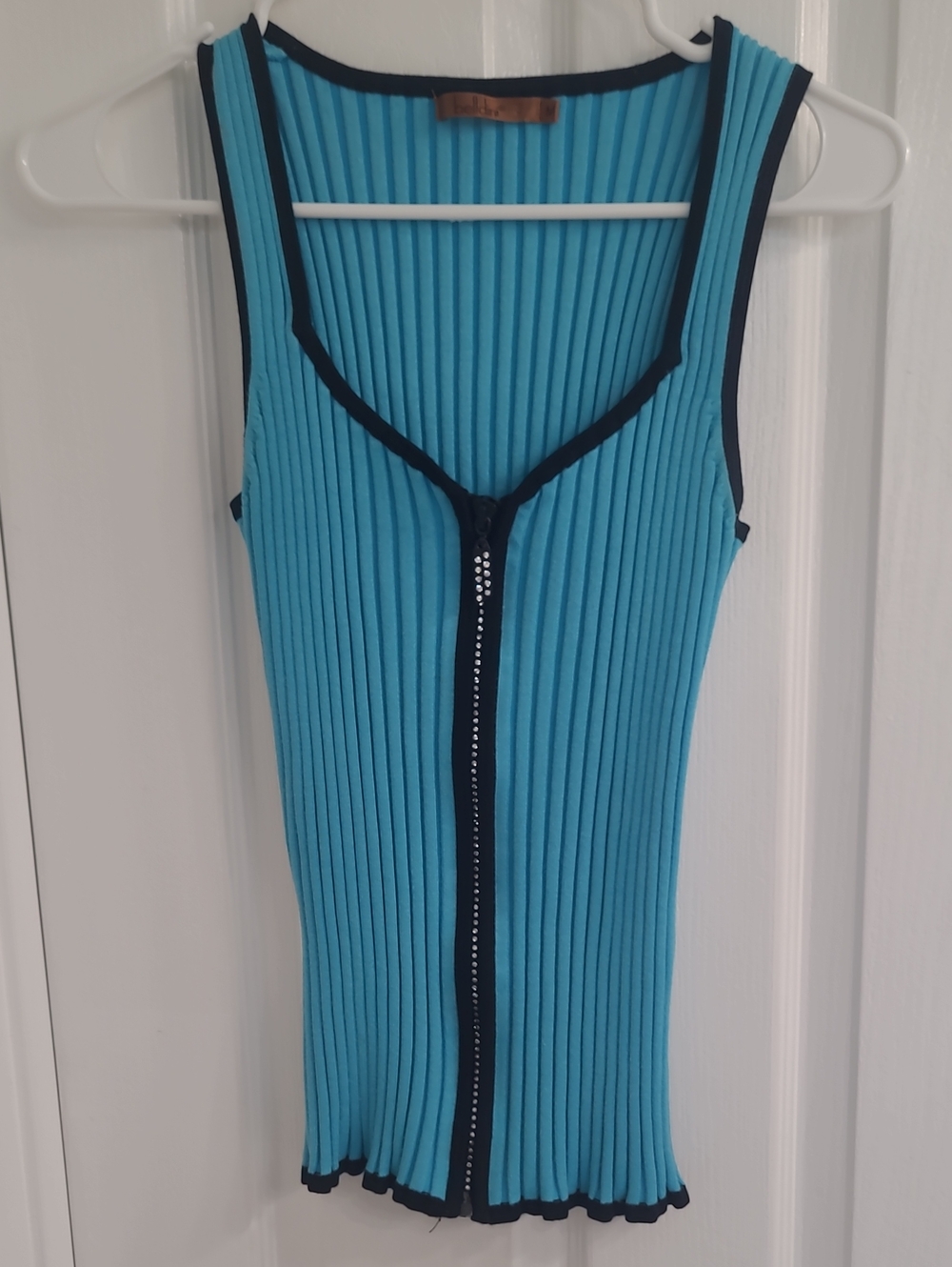 Ribbed Turquoise Tank with Black Trim and Front Zip By Belldini